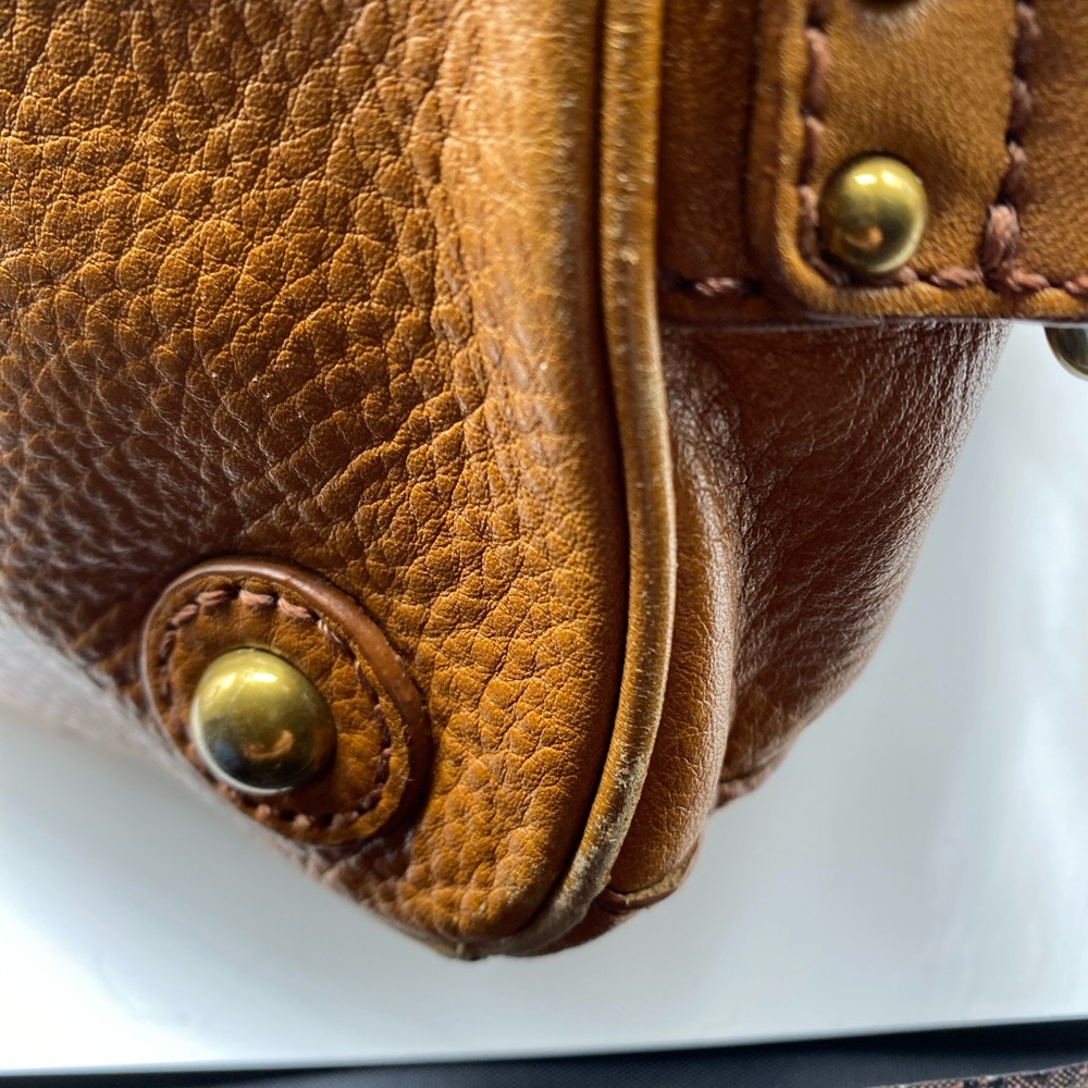 Lockheart satchel bag HEAVY pebbled leather tan brown w multi pockets Preowned - Picture 3 of 11